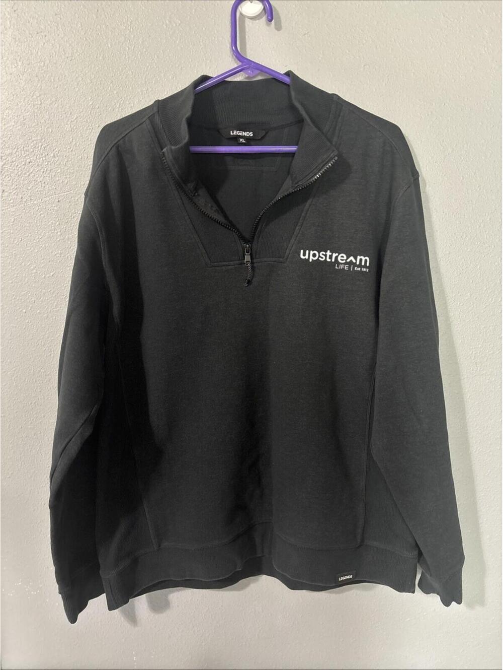 Upstream Life Legends Brand Quarter Zip Pullover Black EUC XL
